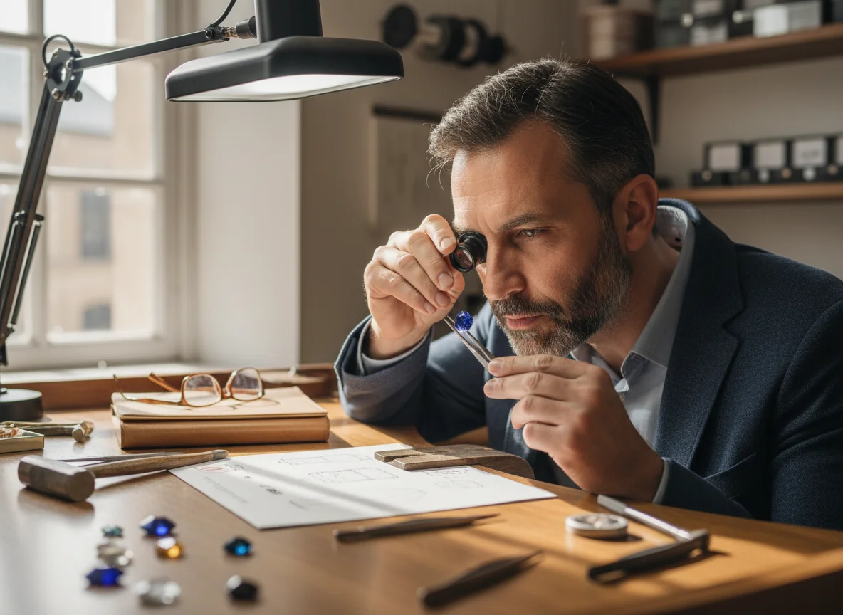 Chuyên gia kiểm định đá quý bằng kính lúp