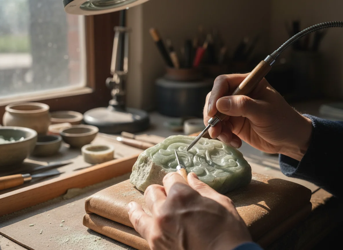 Quá trình chế tác vòng tay ngọc chạm khắc thủ công