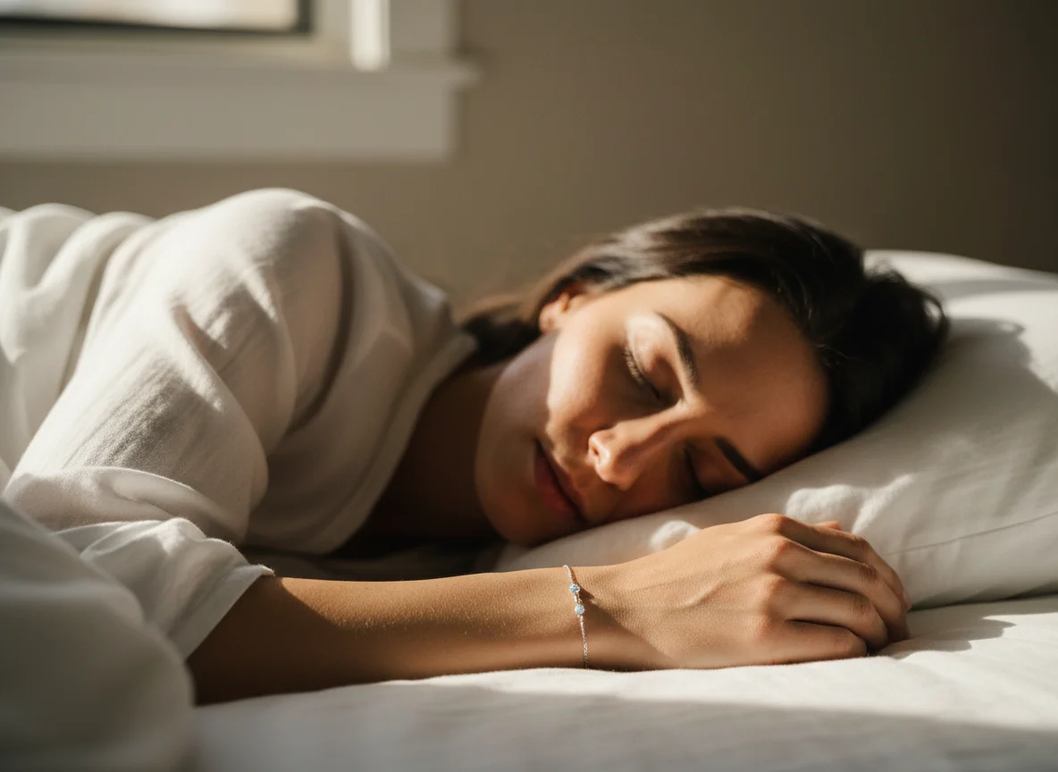 Phụ nữ ngủ đeo vòng tay phong thủy