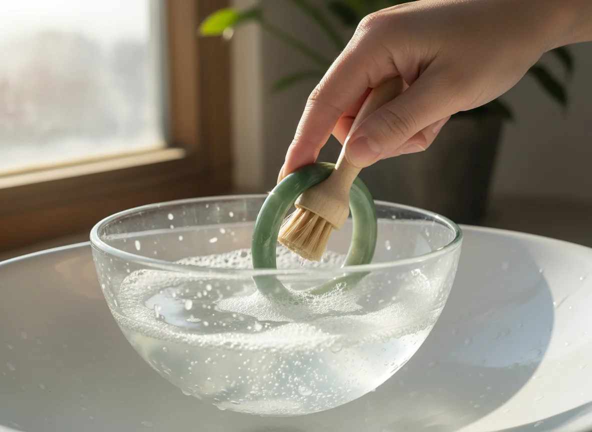 Cách dùng bàn chải mềm vệ sinh vòng ngọc